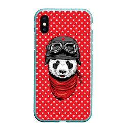 Чехол iPhone XS Max матовый Панда пилот, цвет: 3D-мятный