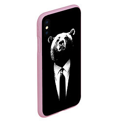 Чехол iPhone XS Max матовый Медведь бизнесмен, цвет: 3D-розовый — фото 2