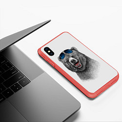 Чехол iPhone XS Max матовый Счастливый медведь, цвет: 3D-красный — фото 2