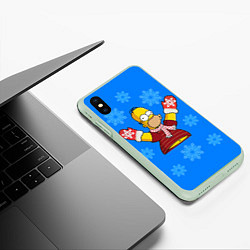 Чехол iPhone XS Max матовый Новогодний Гомер, цвет: 3D-салатовый — фото 2