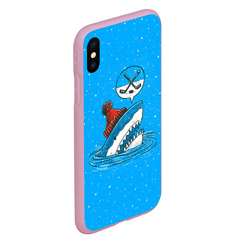 Чехол iPhone XS Max матовый Акула хоккейный фанат / 3D-Розовый – фото 2
