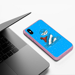 Чехол iPhone XS Max матовый Акула хоккейный фанат, цвет: 3D-розовый — фото 2
