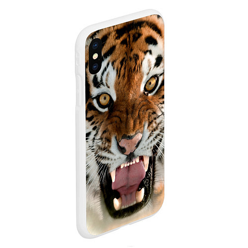 Чехол iPhone XS Max матовый Свирепый тигр / 3D-Белый – фото 2