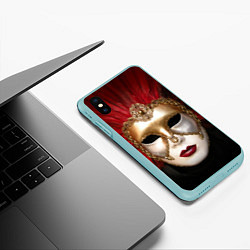 Чехол iPhone XS Max матовый Венецианская маска, цвет: 3D-мятный — фото 2