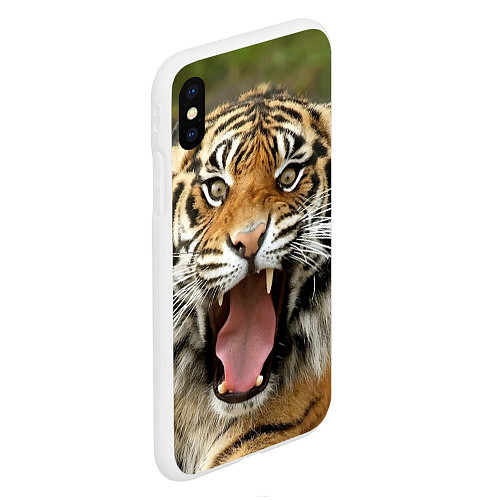 Чехол iPhone XS Max матовый Удивленный тигр / 3D-Белый – фото 2