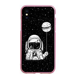 Чехол iPhone XS Max матовый Астронавт с шариком, цвет: 3D-розовый