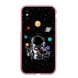 Чехол iPhone XS Max матовый Космический жонглер, цвет: 3D-розовый