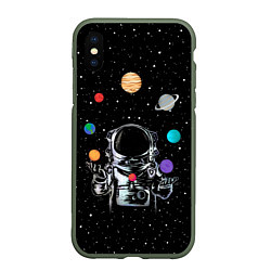 Чехол iPhone XS Max матовый Космический жонглер, цвет: 3D-темно-зеленый