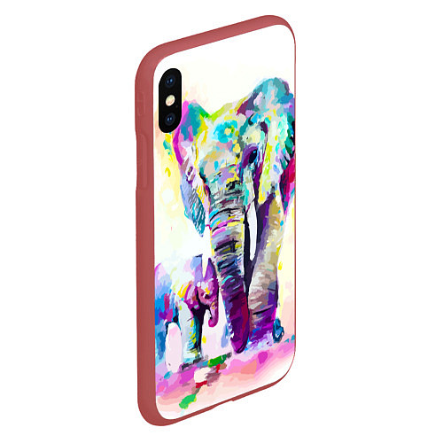 Чехол iPhone XS Max матовый Акварельные слоны / 3D-Красный – фото 2