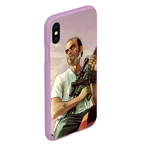 Чехол iPhone XS Max матовый GTA 5: Trevor with a gun / 3D-Сиреневый – фото 2