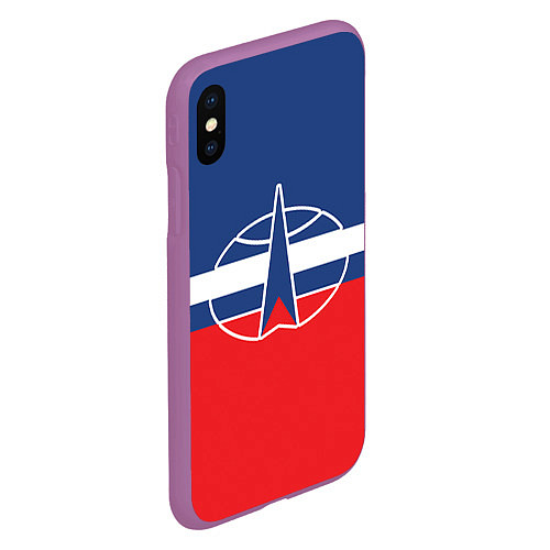 Чехол iPhone XS Max матовый Флаг космический войск РФ / 3D-Фиолетовый – фото 2