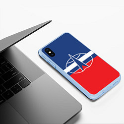 Чехол iPhone XS Max матовый Флаг космический войск РФ, цвет: 3D-голубой — фото 2