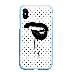 Чехол iPhone XS Max матовый Black Lips, цвет: 3D-голубой