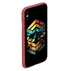 Чехол iPhone XS Max матовый Геометрический череп, цвет: 3D-красный — фото 2