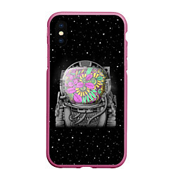 Чехол iPhone XS Max матовый Цветочный астонавт, цвет: 3D-малиновый