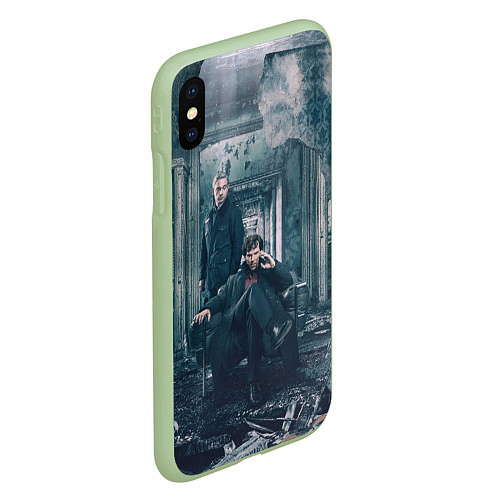 Чехол iPhone XS Max матовый Шерлок и Ватсон / 3D-Салатовый – фото 2