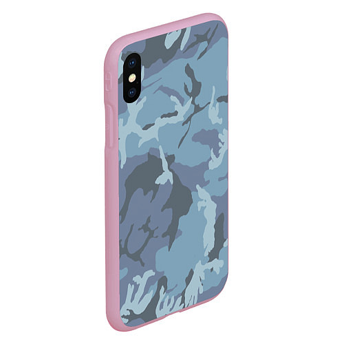 Чехол iPhone XS Max матовый Камуфляж: голубой/синий / 3D-Розовый – фото 2