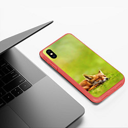Чехол iPhone XS Max матовый Лисичка спит, цвет: 3D-красный — фото 2