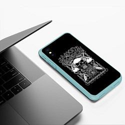 Чехол iPhone XS Max матовый Amon Amarth: Trio Skulls, цвет: 3D-мятный — фото 2