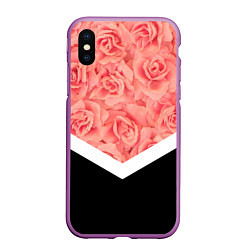 Чехол iPhone XS Max матовый Розовые розы, цвет: 3D-фиолетовый