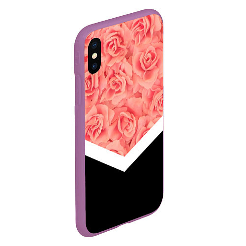 Чехол iPhone XS Max матовый Розовые розы / 3D-Фиолетовый – фото 2