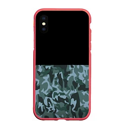 Чехол iPhone XS Max матовый Камуфляж: черный/синий, цвет: 3D-красный