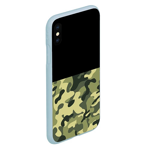 Чехол iPhone XS Max матовый Камуфляж: черный/хаки / 3D-Голубой – фото 2