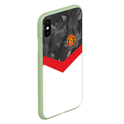 Чехол iPhone XS Max матовый Man United FC: Grey Polygons / 3D-Салатовый – фото 2
