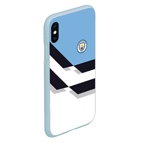Чехол iPhone XS Max матовый Manchester City FC: White style / 3D-Голубой – фото 2