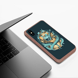 Чехол iPhone XS Max матовый Осьминог в акваланге, цвет: 3D-коричневый — фото 2
