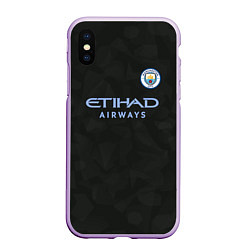 Чехол iPhone XS Max матовый Man City FC: Black 17/18, цвет: 3D-сиреневый