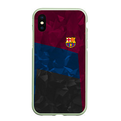 Чехол iPhone XS Max матовый FC Barcelona: Dark polygons, цвет: 3D-салатовый
