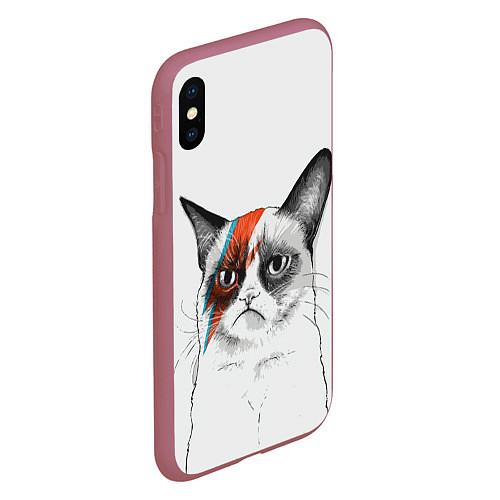 Чехол iPhone XS Max матовый David Bowie: Grumpy cat / 3D-Малиновый – фото 2