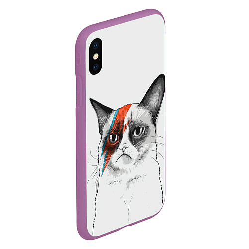 Чехол iPhone XS Max матовый David Bowie: Grumpy cat / 3D-Фиолетовый – фото 2