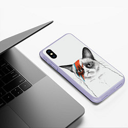 Чехол iPhone XS Max матовый David Bowie: Grumpy cat, цвет: 3D-светло-сиреневый — фото 2