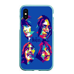 Чехол iPhone XS Max матовый The Beatles: Faces, цвет: 3D-мятный