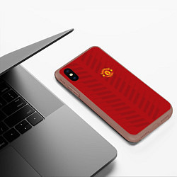 Чехол iPhone XS Max матовый Manchester United: Red Lines, цвет: 3D-коричневый — фото 2