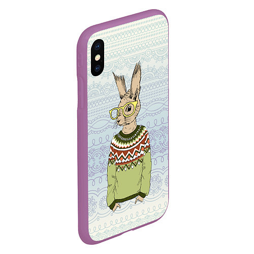 Чехол iPhone XS Max матовый Кролик хипстер / 3D-Фиолетовый – фото 2