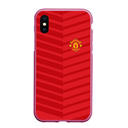 Чехол iPhone XS Max матовый FC Manchester United: Reverse, цвет: 3D-малиновый