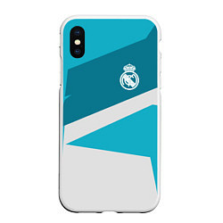 Чехол iPhone XS Max матовый FC Real Madrid: Sport Geometry, цвет: 3D-белый