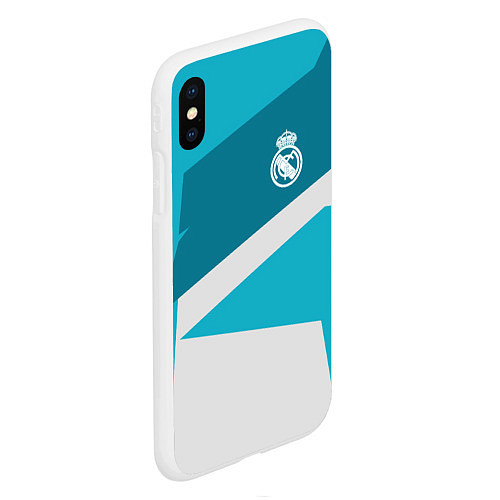 Чехол iPhone XS Max матовый FC Real Madrid: Sport Geometry / 3D-Белый – фото 2
