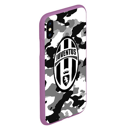 Чехол iPhone XS Max матовый FC Juventus: Camouflage / 3D-Фиолетовый – фото 2