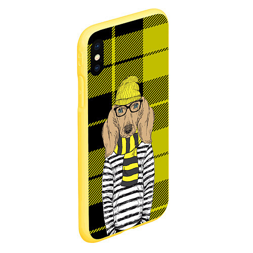 Чехол iPhone XS Max матовый Такса-хипстер / 3D-Желтый – фото 2