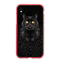 Чехол iPhone XS Max матовый Чёрный котик, цвет: 3D-красный