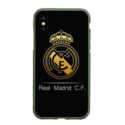 Чехол iPhone XS Max матовый FC Real Madrid: Gold Edition, цвет: 3D-темно-зеленый