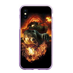 Чехол iPhone XS Max матовый Армейский медведь, цвет: 3D-сиреневый