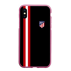 Чехол iPhone XS Max матовый FC Atletico Madrid: Red Line, цвет: 3D-малиновый