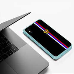 Чехол iPhone XS Max матовый Лента с гербом России, цвет: 3D-мятный — фото 2