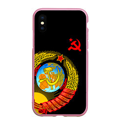 Чехол iPhone XS Max матовый Герб СССР, цвет: 3D-розовый