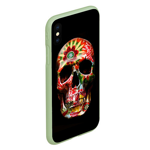 Чехол iPhone XS Max матовый Расписной череп / 3D-Салатовый – фото 2